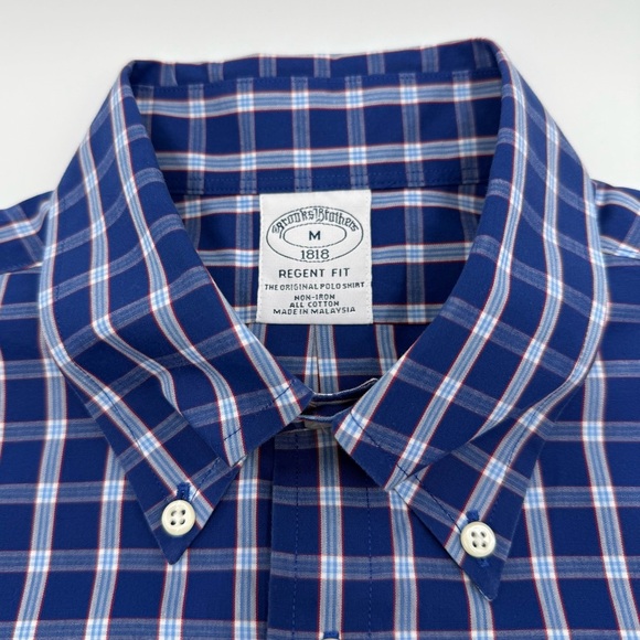 NWT Brooks Brothers Men’s Regent Fit Non-Iron Blue Red Button Down Shirt Medium - Picture 4 of 11